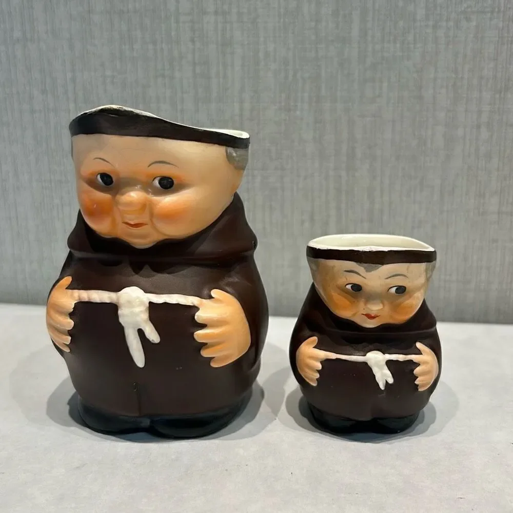Vintage Goebel Friar Tuck Pitcher West Germany Set Miniature & Large Creamer Mon